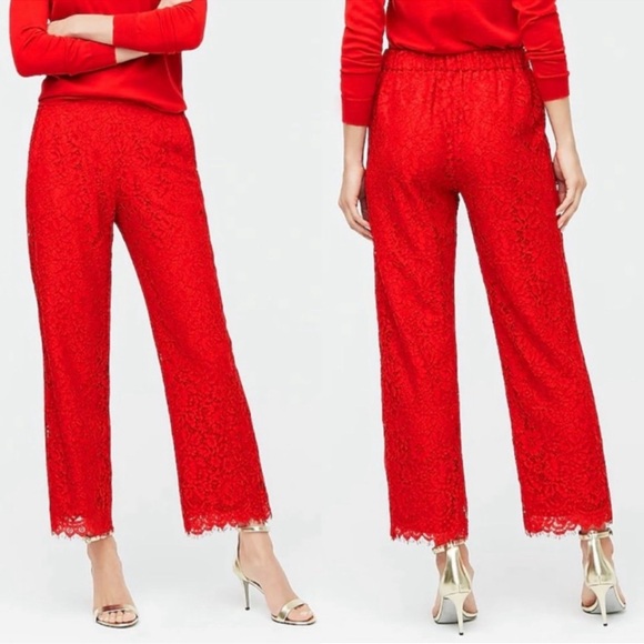 J. Crew Pants - J CREW Red Peyton Lace Cropped Pant Pull On Size 8